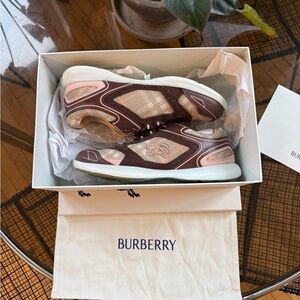 Burberry Brown & Tan Fabric Sneakers